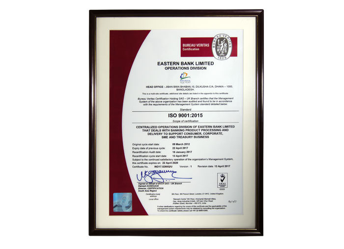 ISO Certification For  Operations Department